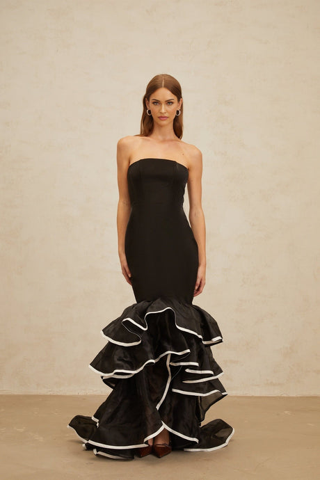 Pellegrina Maxi Dress - Black - Off - Shoulder - Ruffle - Mermaid Hem