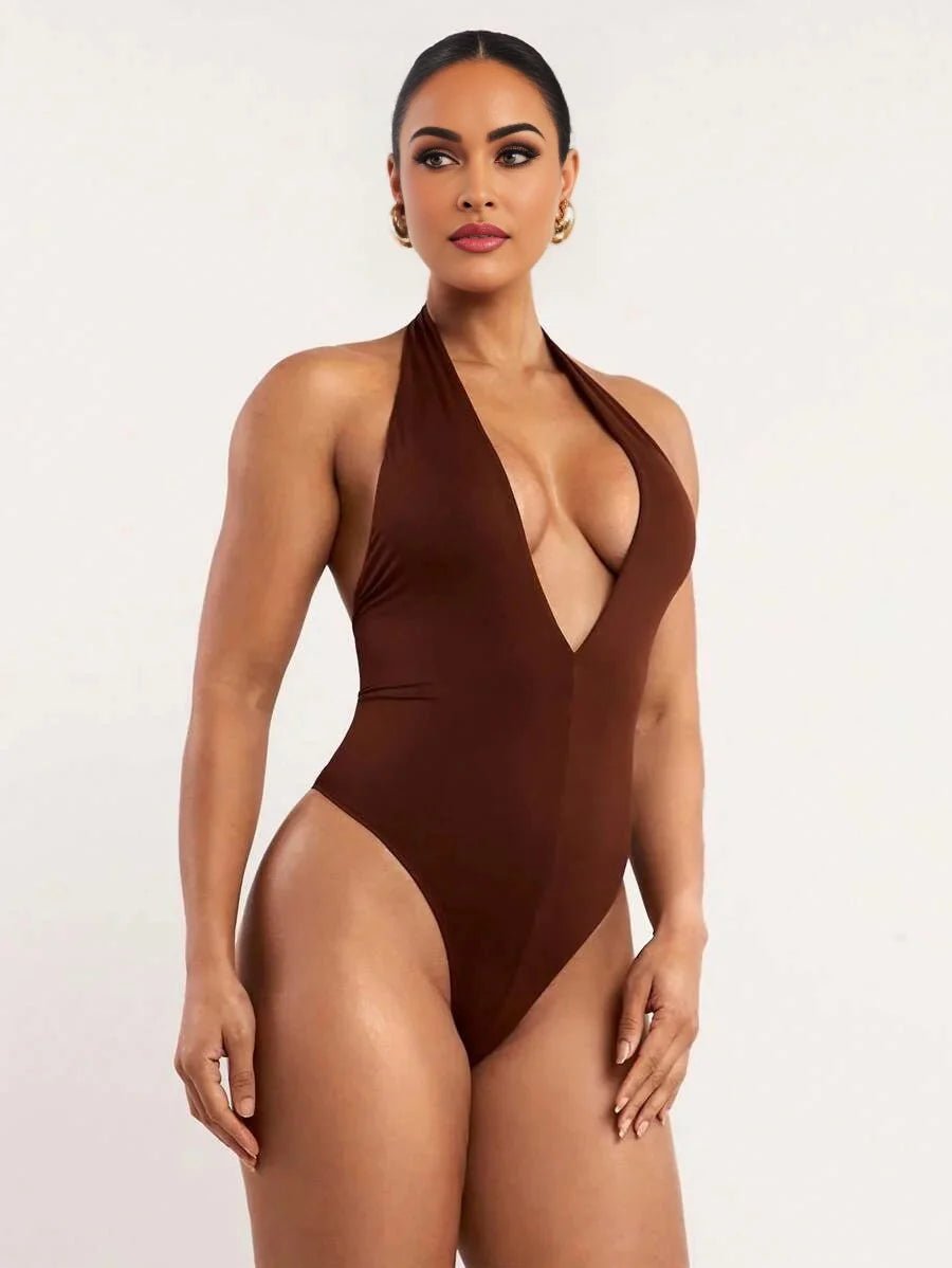 Penelope Bodysuit - High Stretch Knitted Fabric - Slim Fit - Neckline Halter - Sleeveless - Waist Line Natural (mid Waist) - Backless, Knot