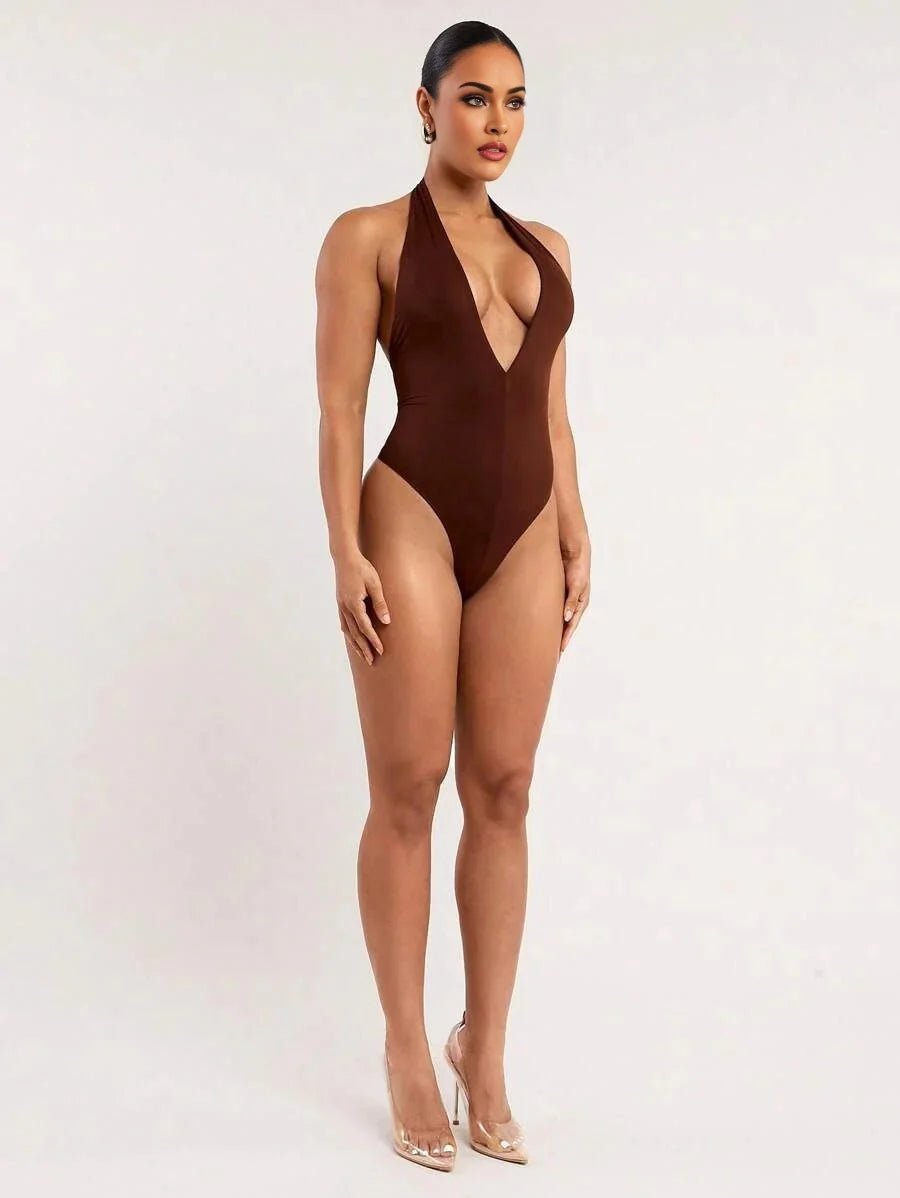 Penelope Bodysuit - High Stretch Knitted Fabric - Slim Fit - Neckline Halter - Sleeveless - Waist Line Natural (mid Waist) - Backless, Knot