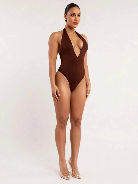 Penelope Bodysuit - High Stretch Knitted Fabric - Slim Fit - Neckline Halter - Sleeveless - Waist Line Natural (mid Waist) - Backless, Knot