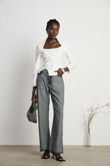 Penelope Corset Top White Square Neck Long Sleeve