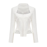 Penelope Corset Top White Square Neck Long Sleeve