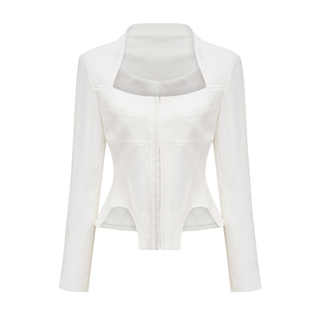 Penelope Corset Top White Square Neck Long Sleeve
