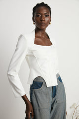 Penelope Corset Top White Square Neck Long Sleeve