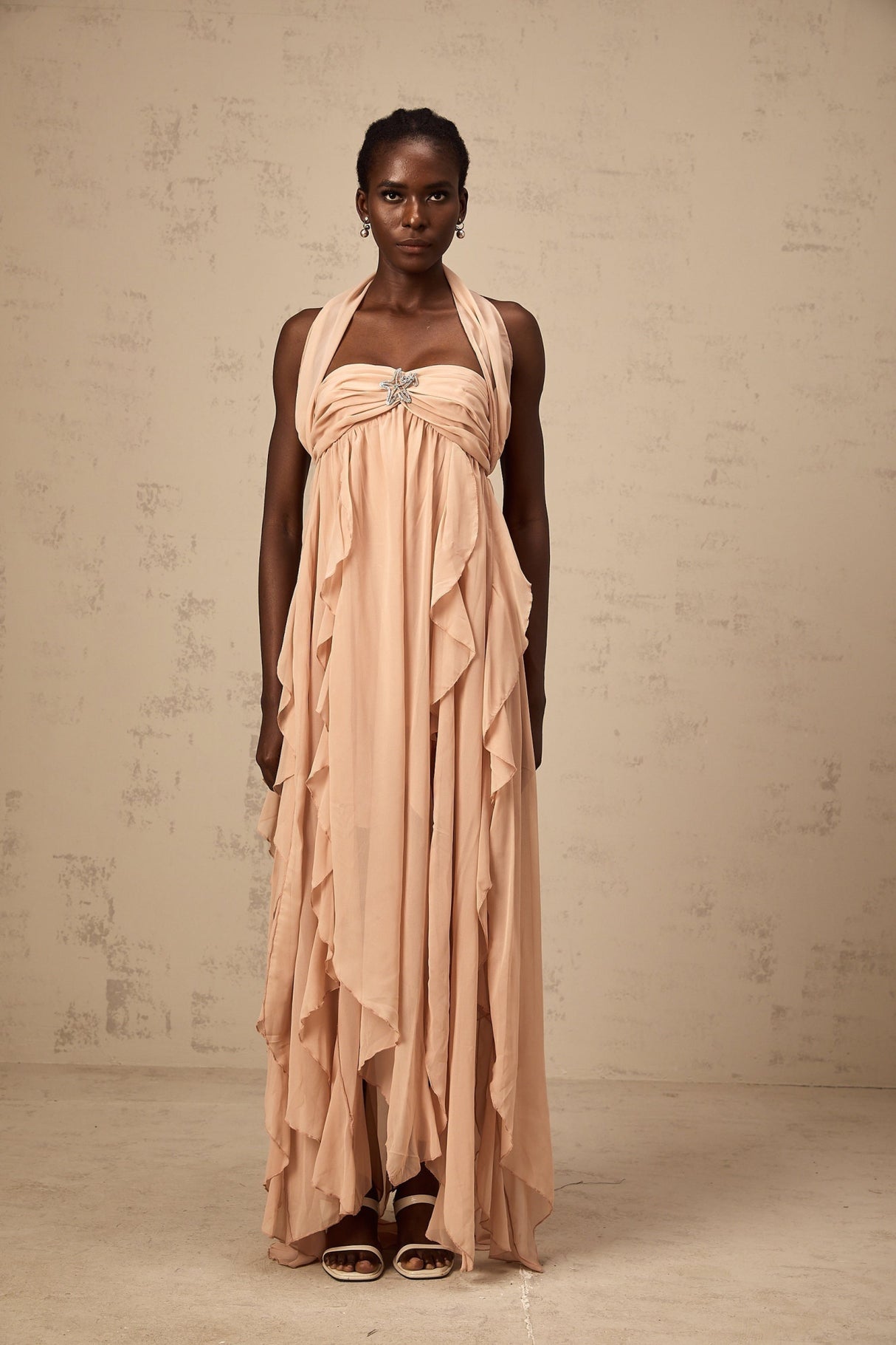Penelope Maxi Dress in Vibrant Pink - Backless Halter Neck