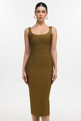 Penelope Olive Midi Dress Elegant Sophisticated Figure Flattering Versatile Chic Textured Fabric Special Occasion
