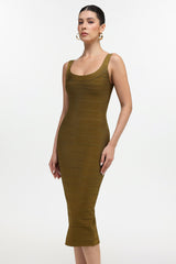 Penelope Olive Midi Dress with Intricate Detailing for Women