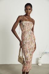Pénélope roseprint pleated midi dress