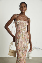Pénélope roseprint pleated midi dress