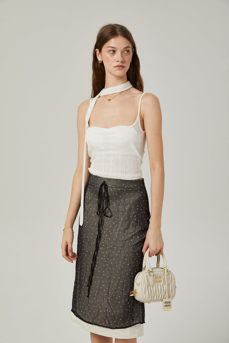 Penelope Skirt Tie Waisted Polka Dot Print & Color Blocked Midi