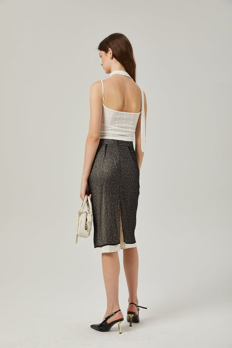 Penelope Skirt Tie Waisted Polka Dot Print & Color Blocked Midi