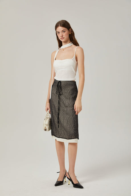 Penelope Skirt Tie Waisted Polka Dot Print & Color Blocked Midi
