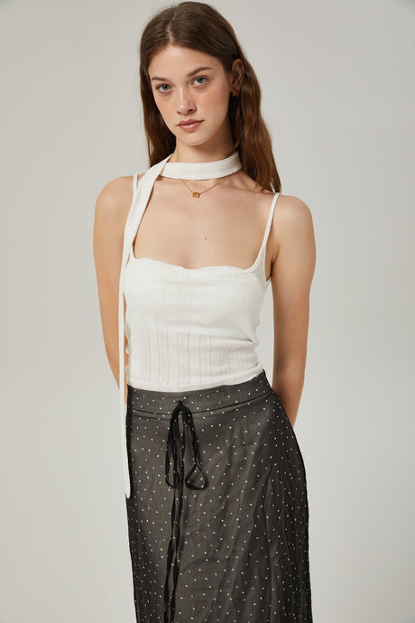 Penelope Skirt Tie Waisted Polka Dot Print & Color Blocked Midi