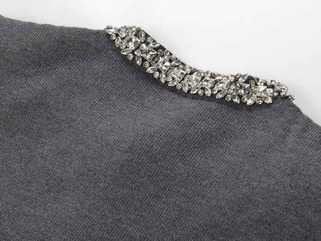 Perla Cropped Cardigan and A - Line Skirt Set - Crystal Collar - Hidden Button Closure