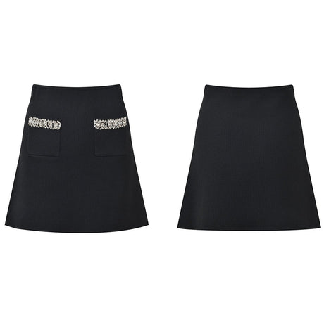 Perla Cropped Cardigan and A - Line Skirt Set - Crystal Collar - Hidden Button Closure