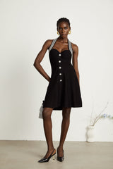 Perla Mini Dress Crystal Halterneck Bustier Black Embellished