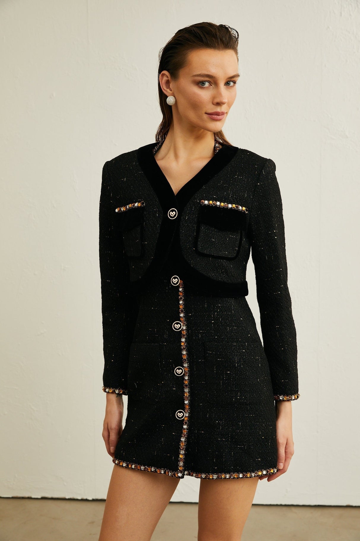 Perlina Cardigan & Dress with Crystal Embellishment
