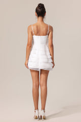 Perlina White Halter Neck Ruffled Dress with Bow Detail