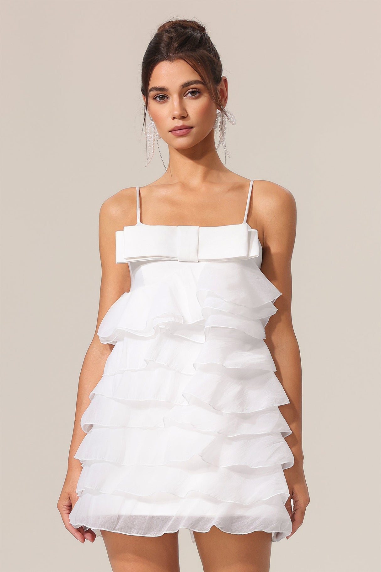 Perlina White Halter Ruffle Bow Dress for Special Occasions