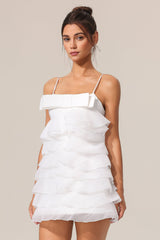 Perlina White Halter Ruffled Bow Dress for Special Occasions