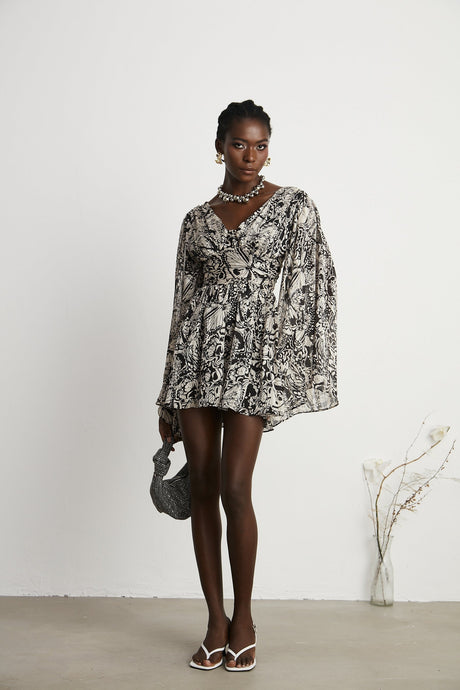 Perrine patternprint Vneck mini dress