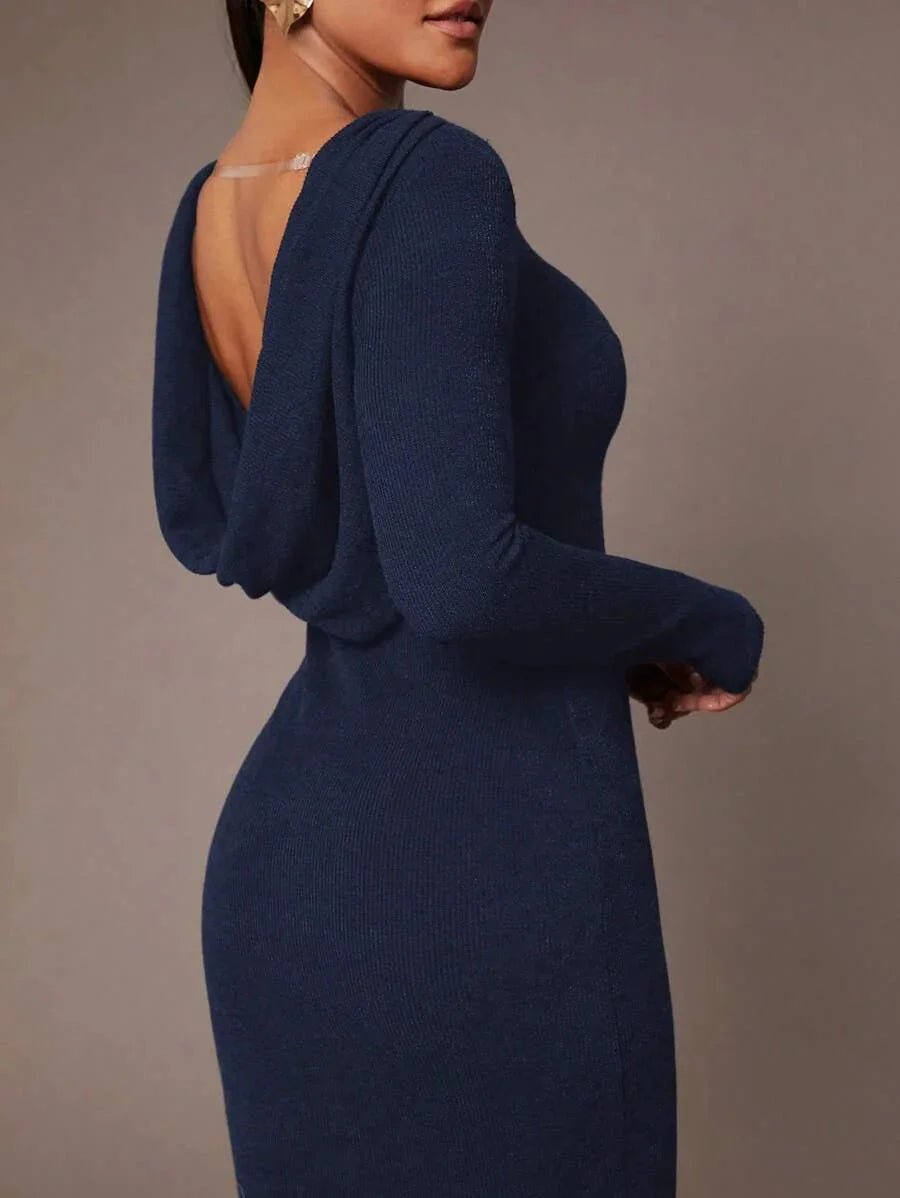 Peyton Midi Dress - Boat Neck - Wedding - Regular Sleeve - Pencil Hem - Bodycon - Backless - Elegant