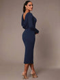 Peyton Midi Dress - Boat Neck - Wedding - Regular Sleeve - Pencil Hem - Bodycon - Backless - Elegant