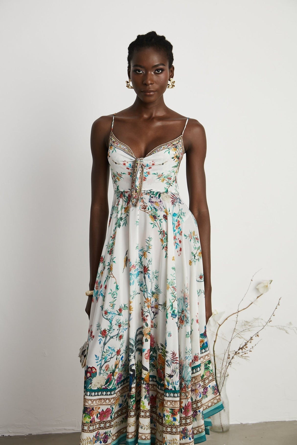 Philippine floralprint embellished midi dress
