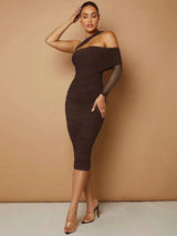 Phoebe Midi Dress - Asymmetrical Neck - Beach Ready - Bodycon Fit - Elegant Style