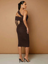 Phoebe Midi Dress - Asymmetrical Neck - Beach Ready - Bodycon Fit - Elegant Style