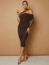 Phoebe Midi Dress - Asymmetrical Neck - Beach Ready - Bodycon Fit - Elegant Style
