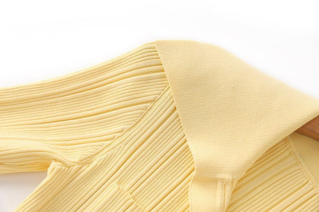 Piera Maxi Dress - Flattering Fit - Retro Collared Design - Lightweight Ribbed Knit - Versatile Styling - Trendy Flared Sleeve