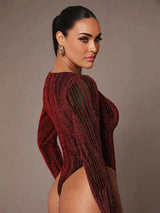 Pierina Bodysuit - Slim Fit - Medium Stretch - Knitted Fabric - Party Style - Square Neckline - Long Sleeve Length - Premium Quality