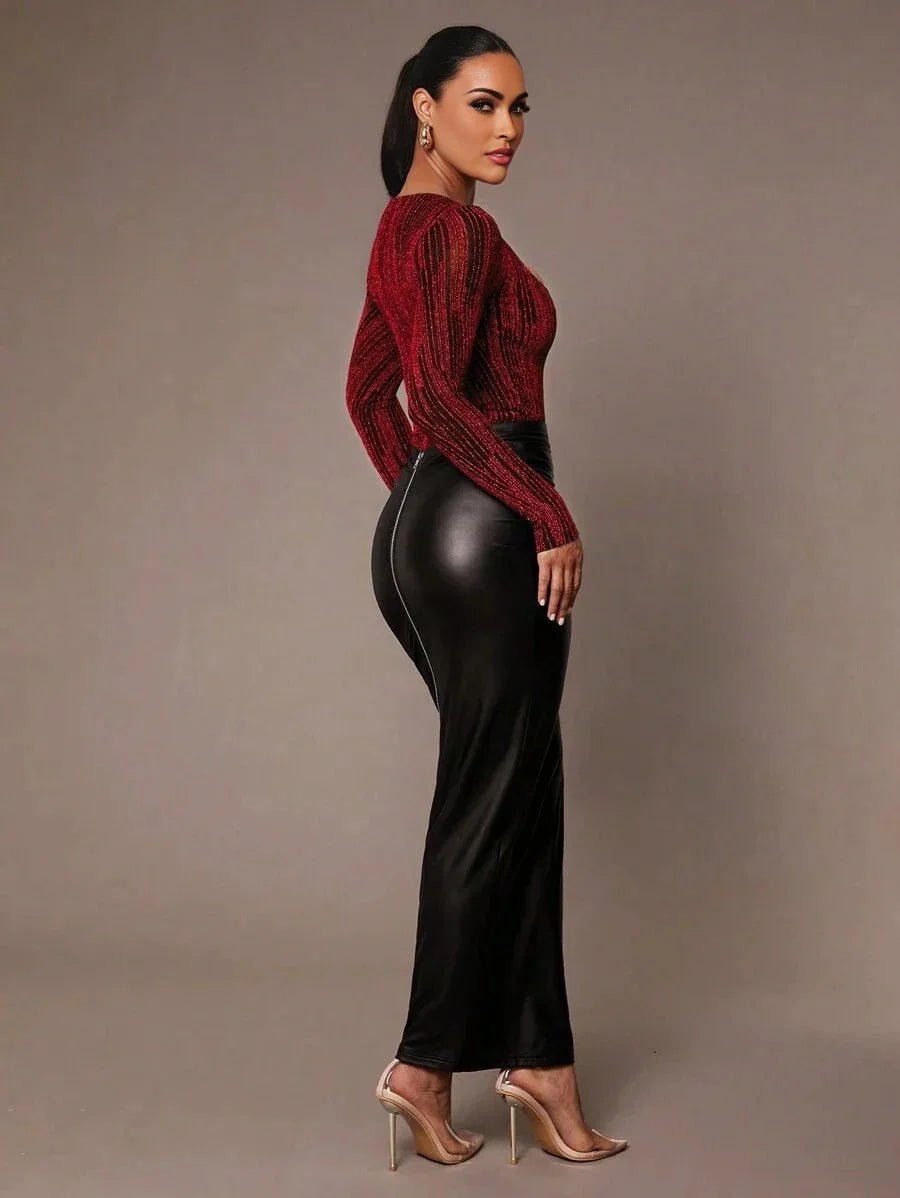 Pierina Bodysuit - Slim Fit - Medium Stretch - Knitted Fabric - Party Style - Square Neckline - Long Sleeve Length - Premium Quality