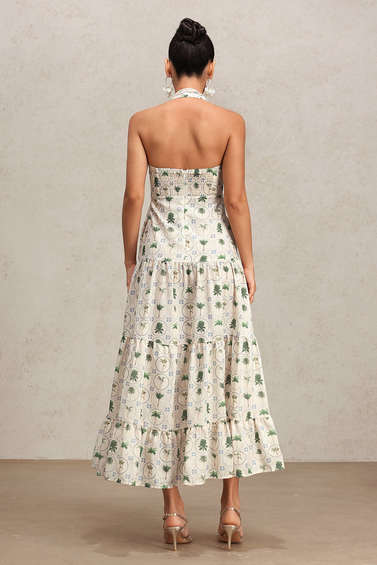 Pierina Green Floral Tiered Halter Dress