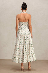 Pierina Green Floral Tiered Halter Dress