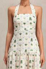 Pierina Green Floral Tiered Halter Dress