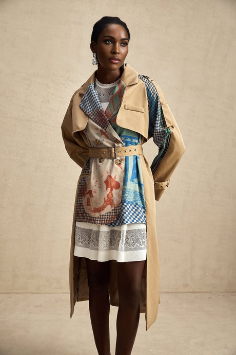 Pierina Trench Coat Contrast Belted & Patterned Edgy