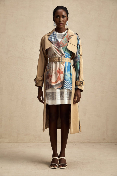 Pierina Trench Coat Contrast Belted & Patterned Edgy