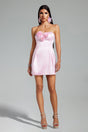 Pink Dorte Flower Satin Mini Dress strapless silhouette luxurious fit feel delicate floral detailing playful mini length special occasions elegant design statement accessories