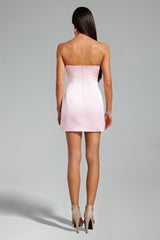 Pink Dorte Flower Satin Mini Dress strapless silhouette satin fabric floral detailing mini length special occasions night out elegant design statement accessories