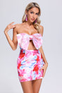 Pink Floral Bowknot Tube Mini Dress