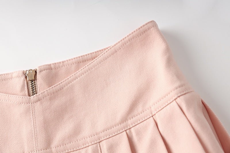 Pink High-Waisted A-Line Skirt with Double-Breasted Button Detailing