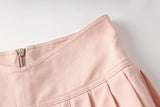 Pink High-Waisted A-Line Skirt with Double-Breasted Button Detailing