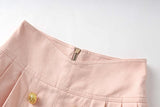 Pink High-Waisted A-Line Skirt with Double-Breasted Button Detailing