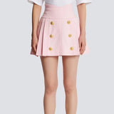 Pink High-Waisted A-Line Skirt with Double-Breasted Button Detailing