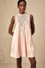 Pink pleated mini dress with embellishments named Helena