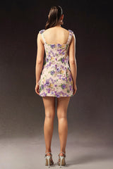 Pink Tanya Sleeveless Flower Mini Dress with Floral Embroidery and Square Neckline