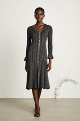 Piper Midi Dress Black Metallic Flounce Mermaid Button Openback