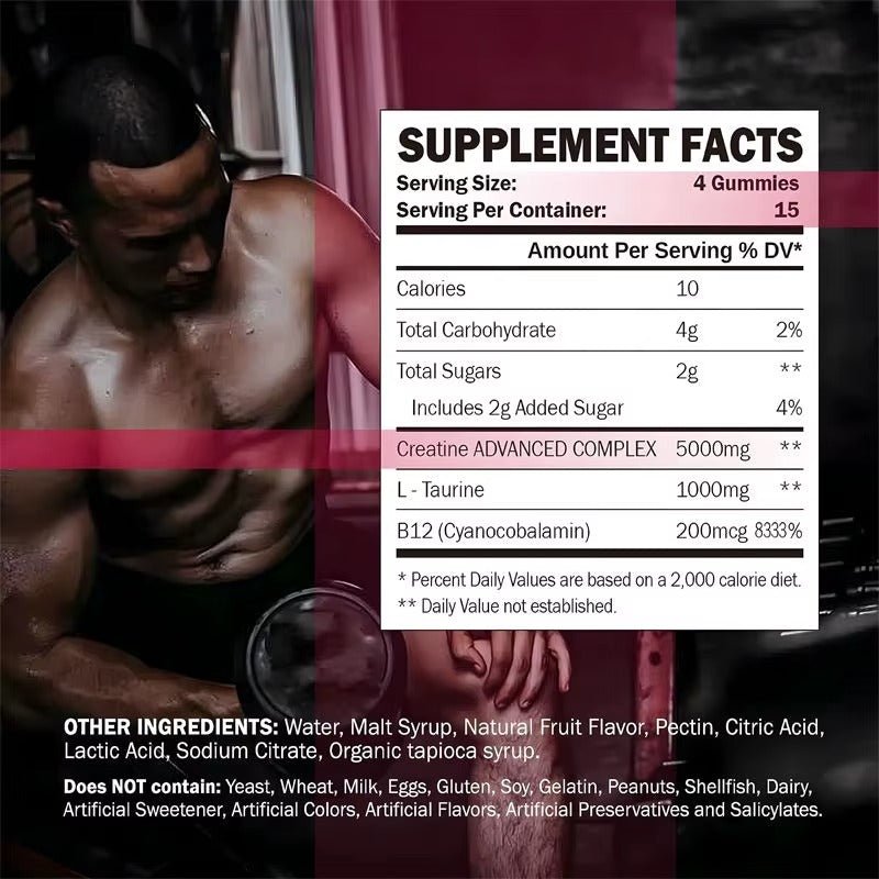 Pre - Workout 5000 MG Creatine Gummies – Monohydrate Energy & Muscle Growth Support
